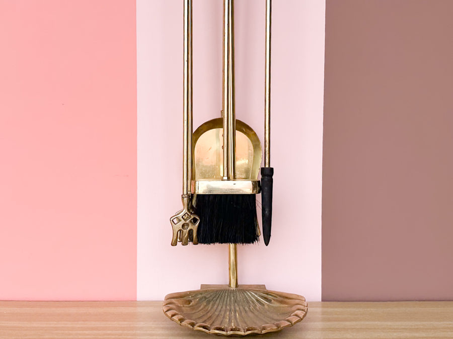 Brass Shell Fireplace Set