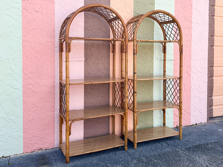 Pair of Old Florida Style Rattan Etageres