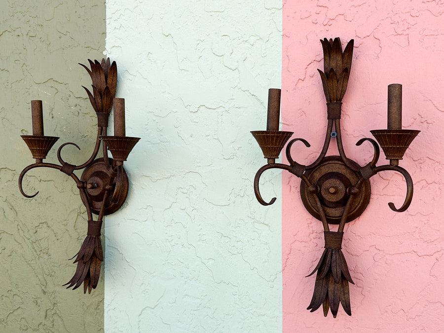 Pair of Metal Palm Leaf Wall Sconces