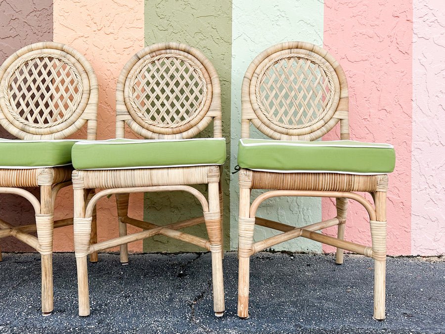 Set of Four Coastal Rattan Louis XVI Dining Chairs