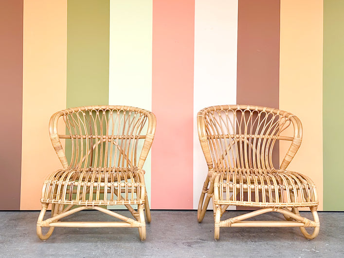 Pair of Coastal Chic Rattan Lounge Chairs