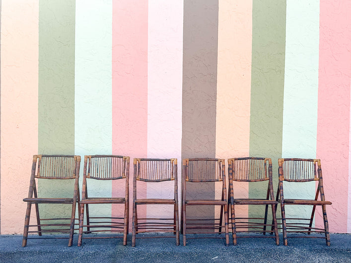 Set of Six Bamboo Folding Chairs