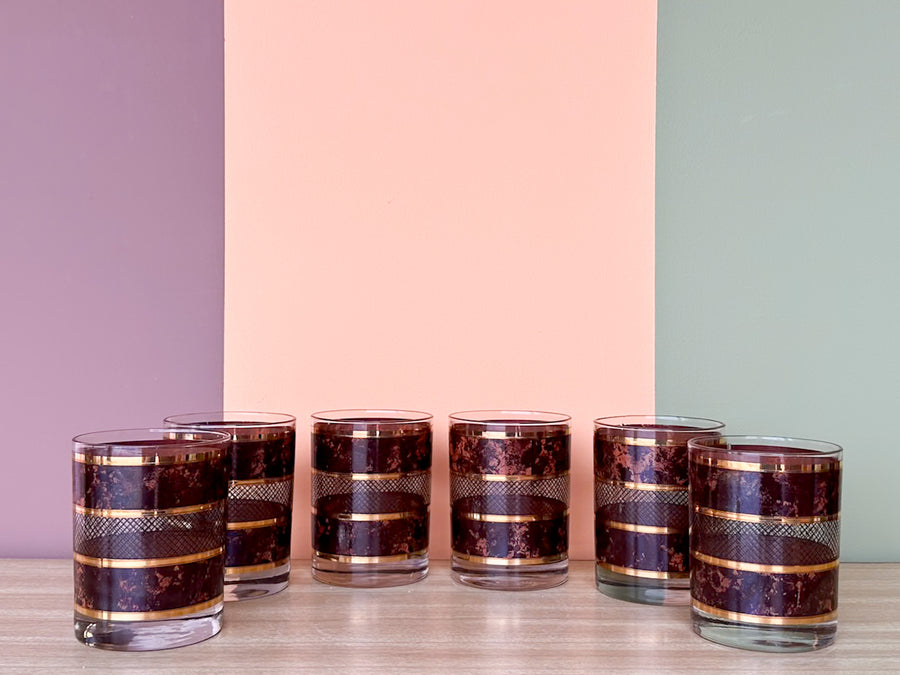 Set of Six Marble Tortoiseshell Glassware