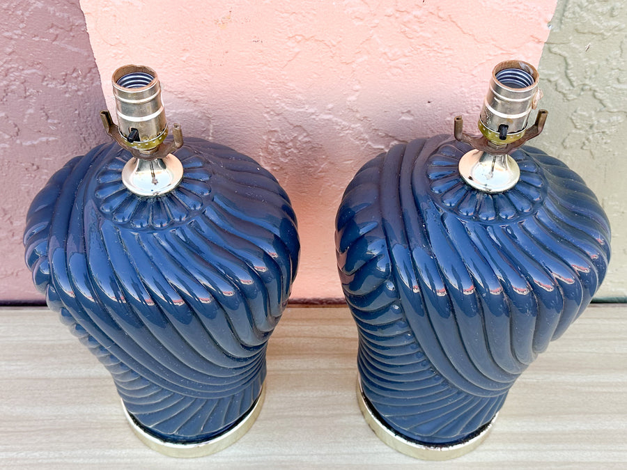 Pair of Navy Art Deco Lamps