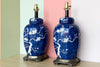 Pair of Navy Cherry Blossom Lamps