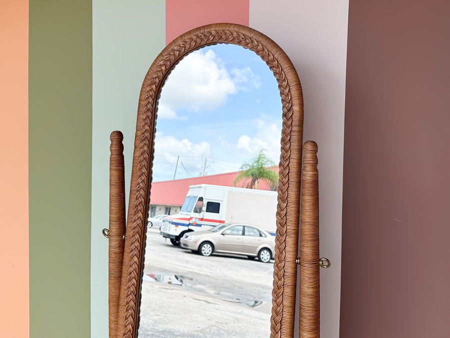 Braided Rattan Cheval Mirror