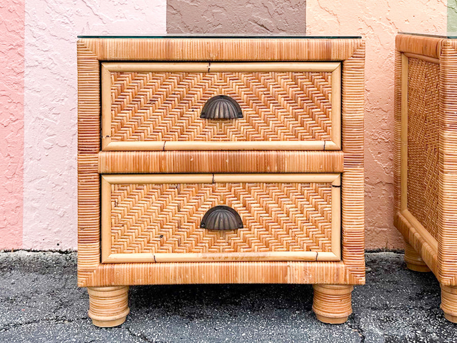 Pair of Rattan Wrapped Nightstands