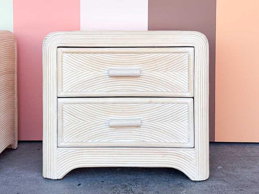 Pair of Pencil Reed Rattan Nightstands