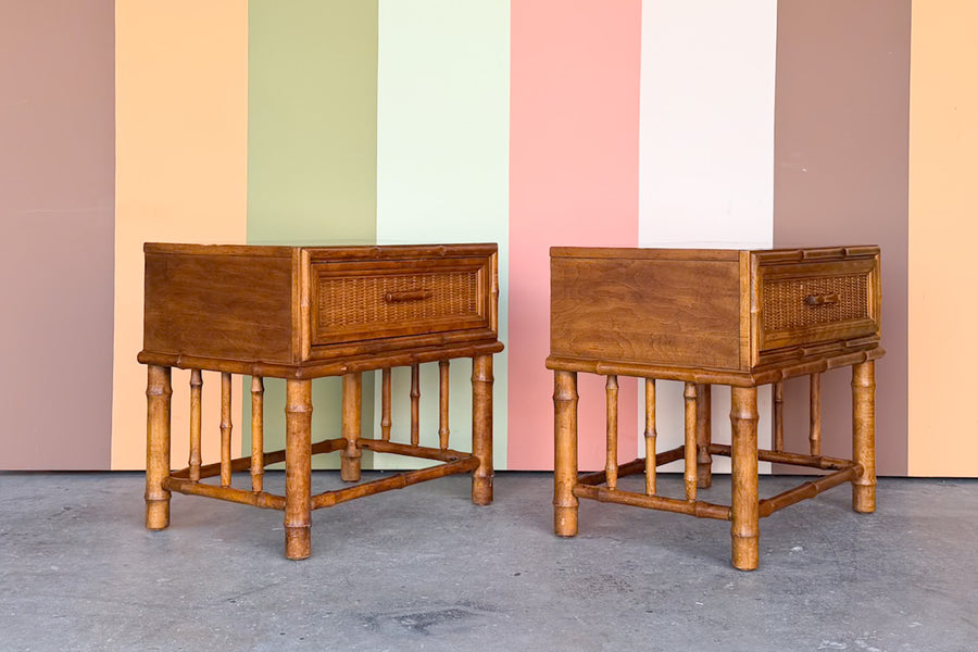 Pair of Island Style Faux Bamboo Nightstands