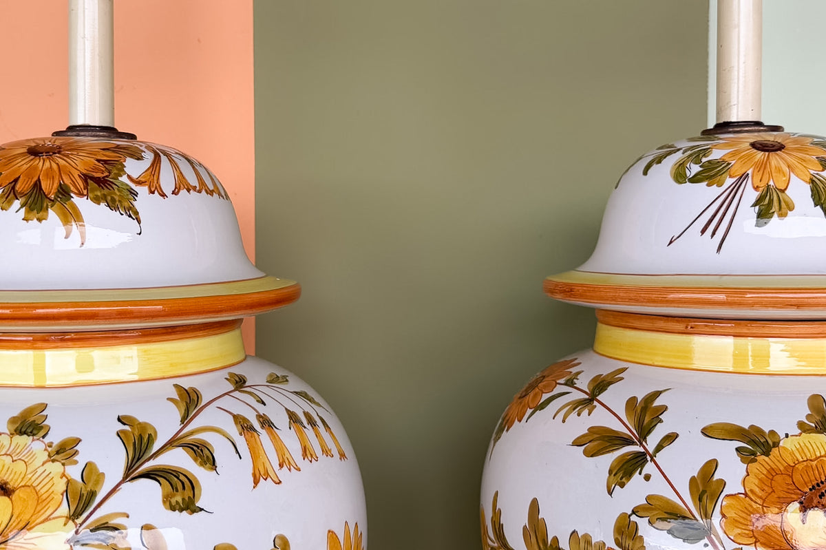 Pair of Hand Painted Bouquet Ginger Jar Lamps