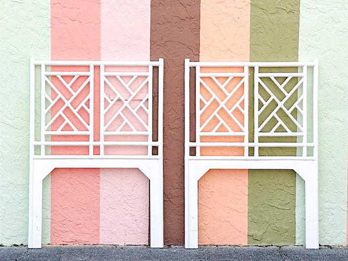 White Fretwork Rattan Twin Headboards
