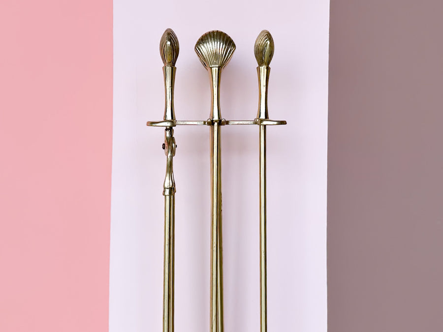 Brass Shell Fireplace Set