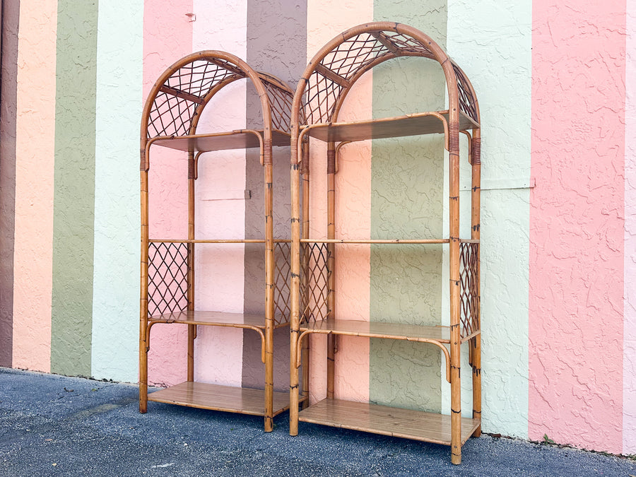 Pair of Old Florida Style Rattan Etageres