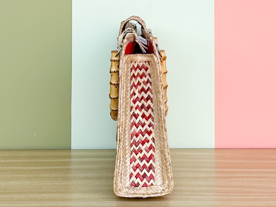 Woven Rattan Bag with Bamboo Handle