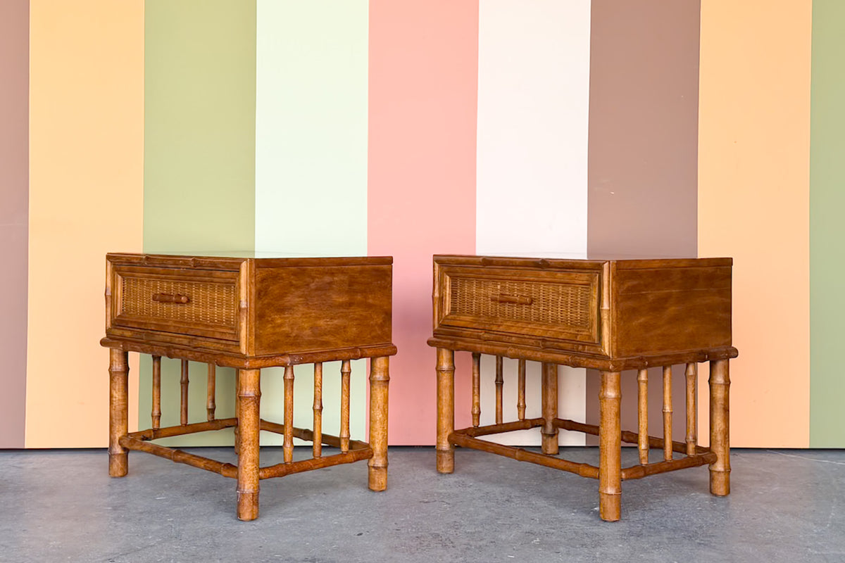 Pair of Island Style Faux Bamboo Nightstands