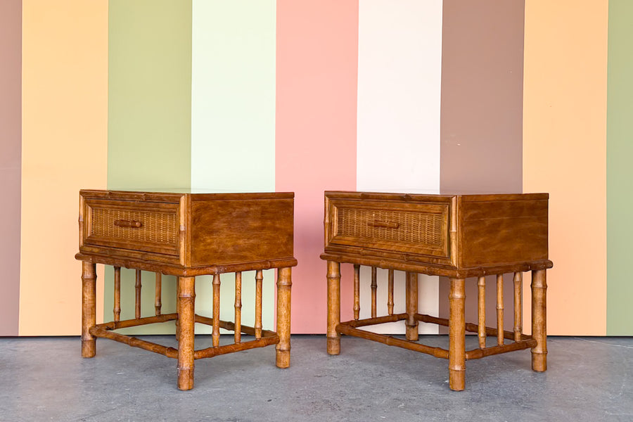 Pair of Island Style Faux Bamboo Nightstands