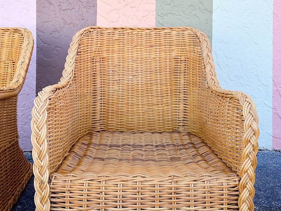 Pair of Braided Rattan Lounge Chairs