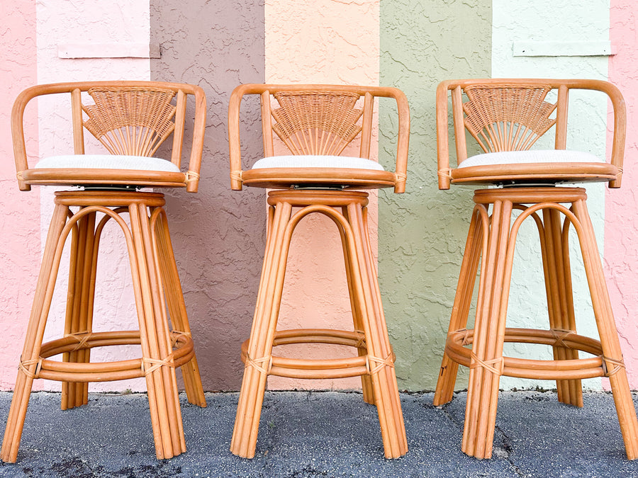 Set of Three Rattan Bar Stools