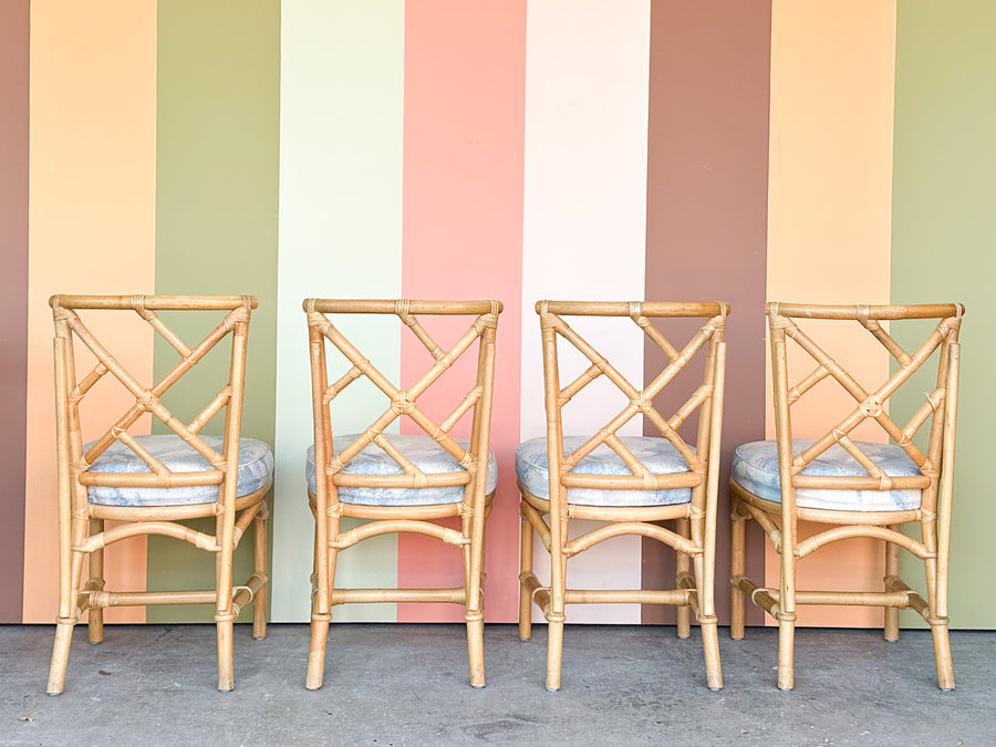 Set of Four Ficks Reed Rattan Chippendale Chairs