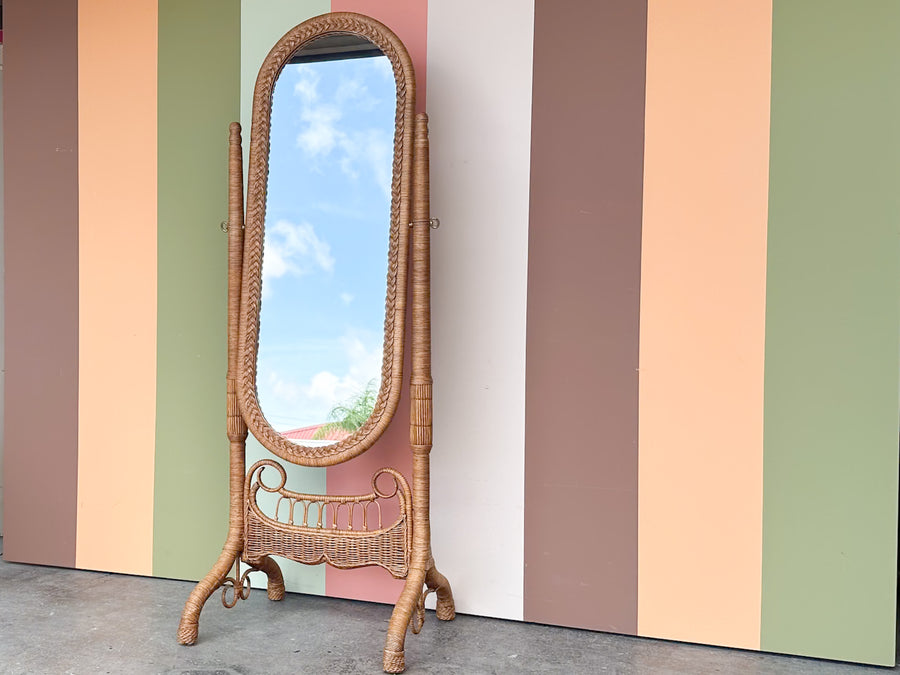 Braided Rattan Cheval Mirror
