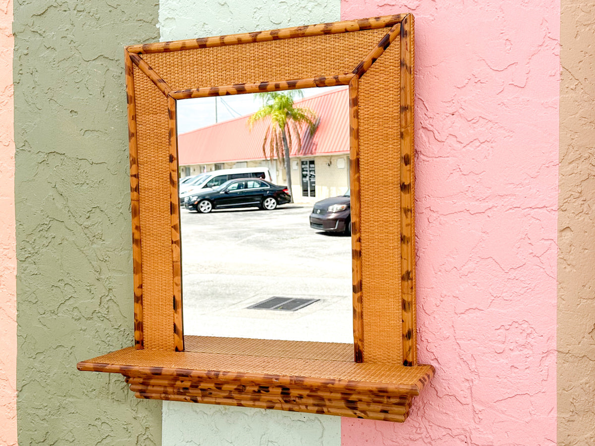 Tortoiseshell Bamboo Mirror with Shelf