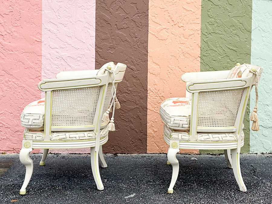 Pair of Regency Style Cane Barrel Chairs
