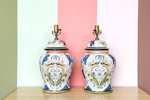 Pair of Hand Painted Pottery Jar Lamps