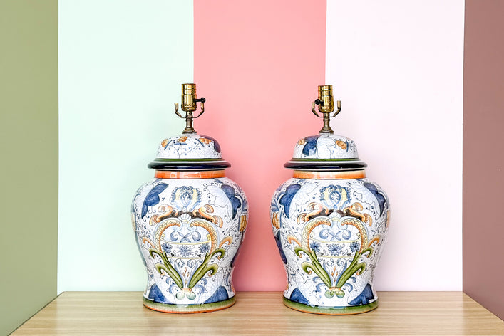 Pair of Hand Painted Pottery Jar Lamps