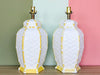 Pair of Faux Bamboo Woven Ceramic Lamps