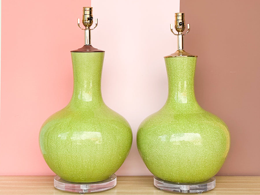 Pair of Key Lime Crackle Lamps