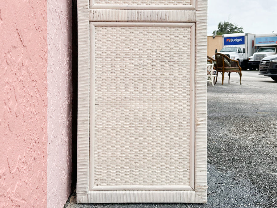 White Washed Woven Rattan Cabinet