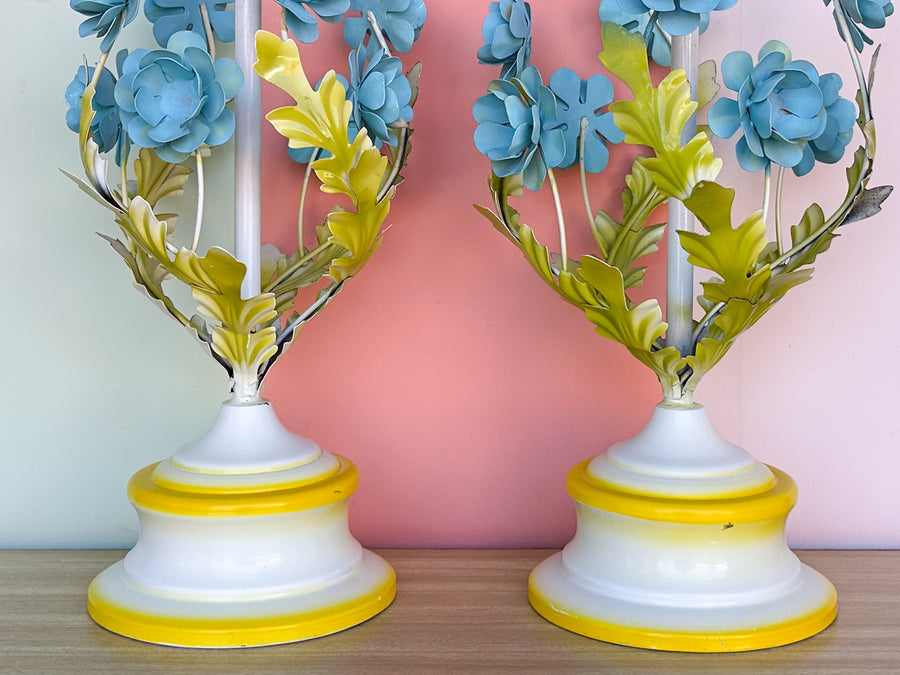 Pair of Sweet Floral Tole Lamps