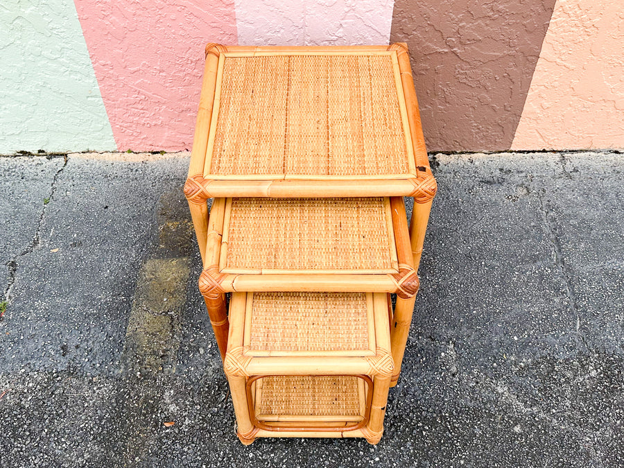 Set of Three Rattan Nesting Tables