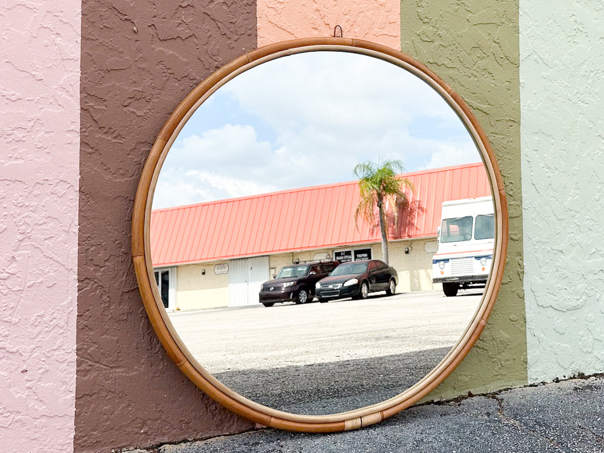 Large Round Rattan Mirror