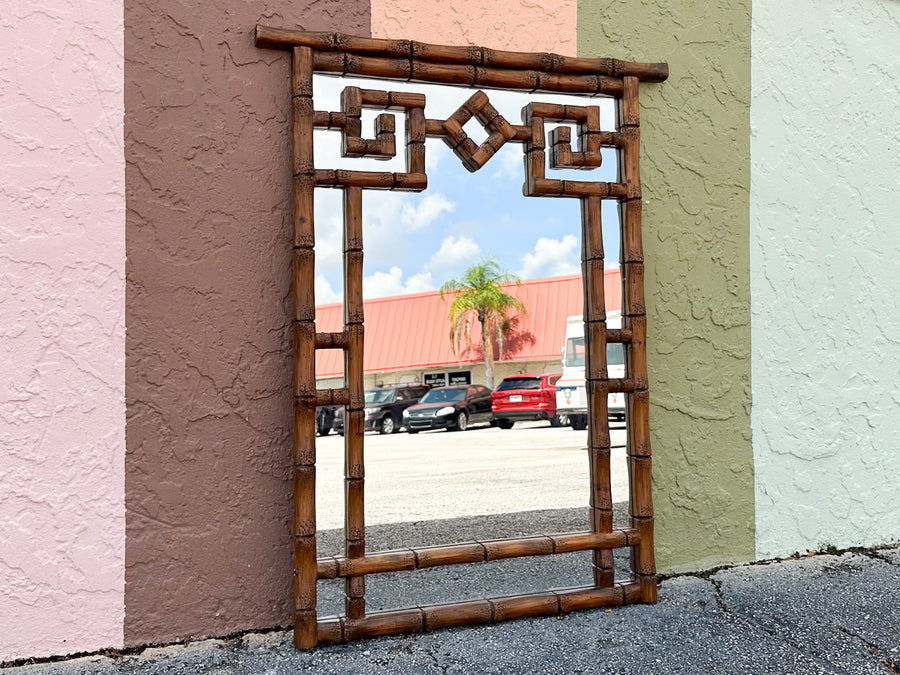 Handsome Faux Bamboo Greek Key Mirror