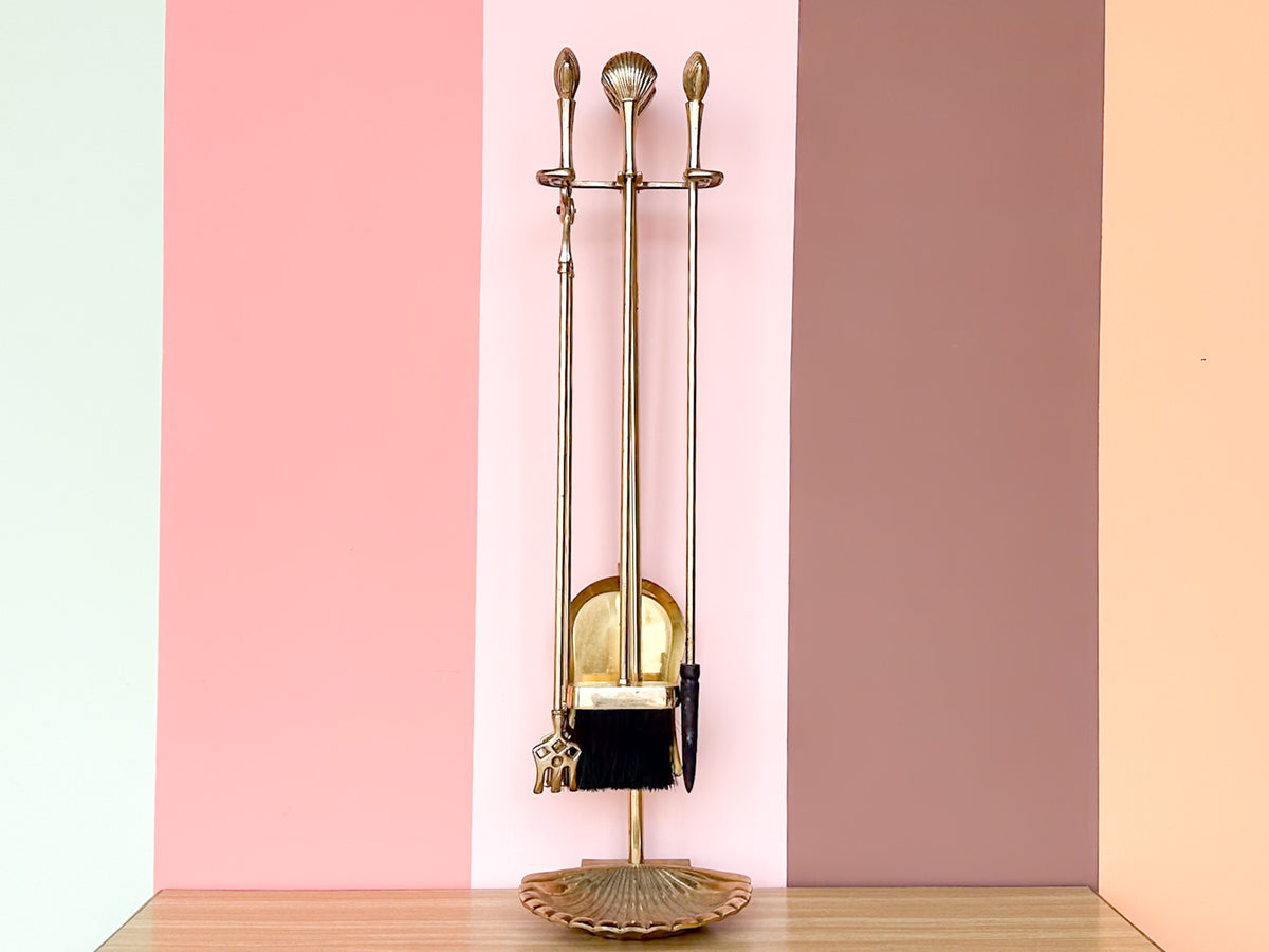 Brass Shell Fireplace Set