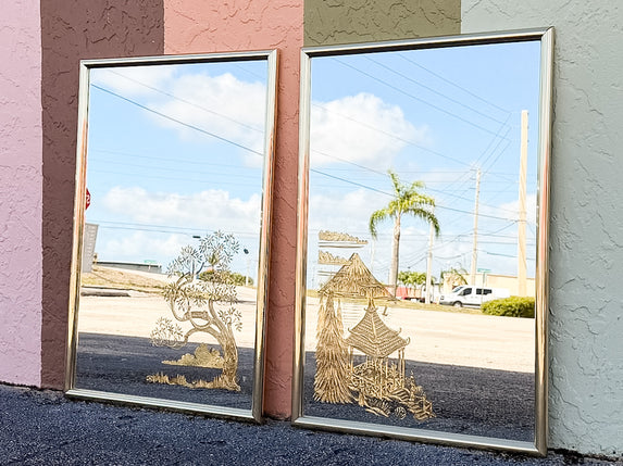 Pair of Chinoiserie Chic Mirrors