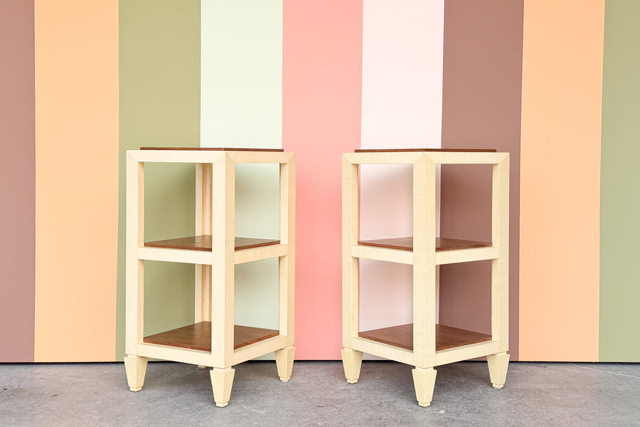 Pair of Wood and Grasscloth Side Tables