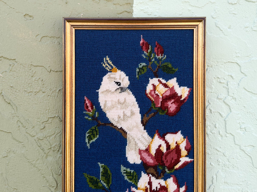 Pretty Cockatoo Needlepoint Framed Art