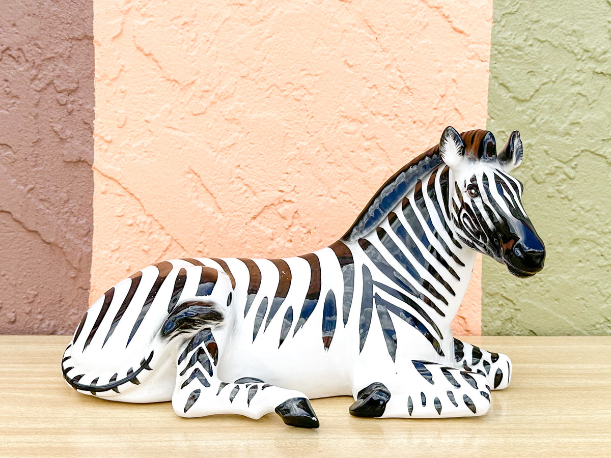 Ceramic Lounging Zebra Statue
