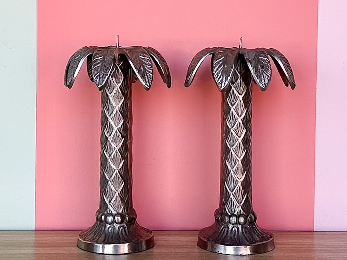 Pair of Palm Tree Candle Holders