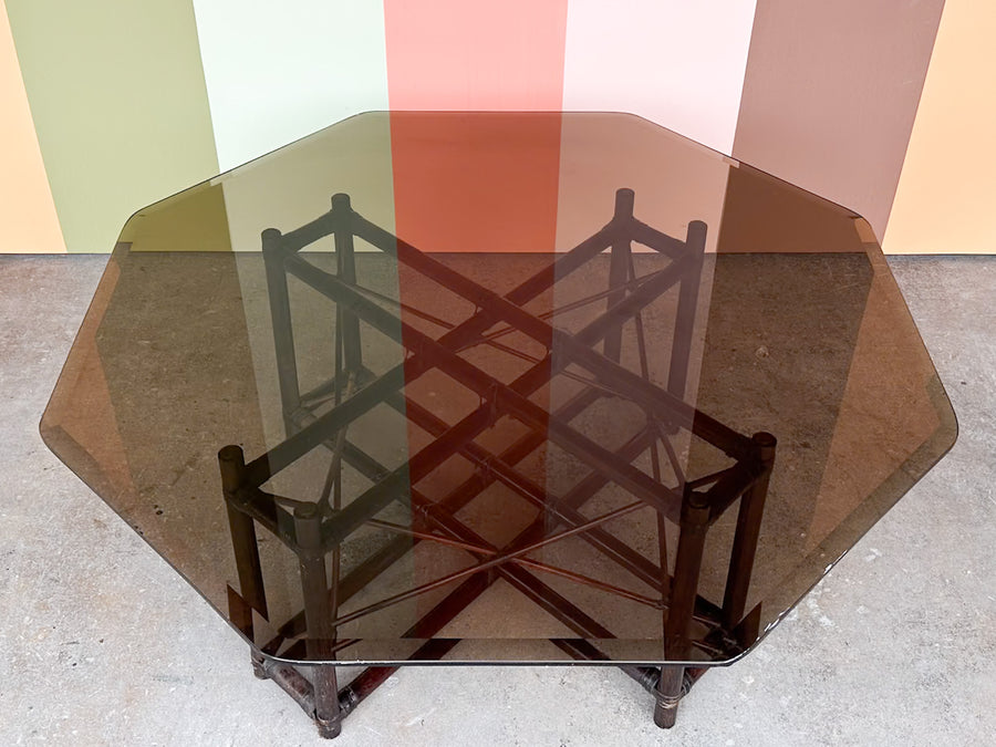 Handsome Rattan Coffee Table with Smoke Glass