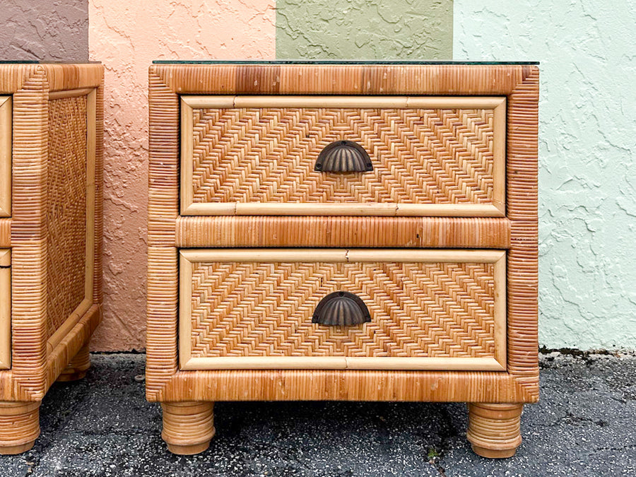 Pair of Rattan Wrapped Nightstands