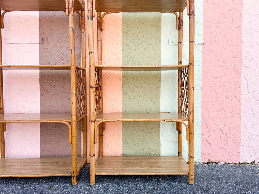 Pair of Old Florida Style Rattan Etageres