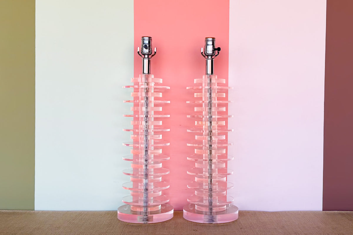 Pair of MCM Lucite Lamps