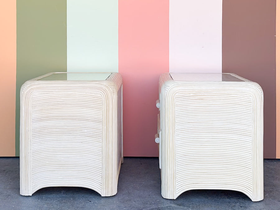 Pair of Pencil Reed Rattan Nightstands
