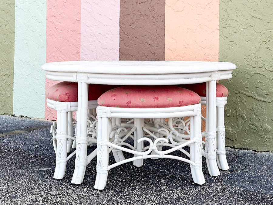 Clover Rattan Coffee Table with Stools