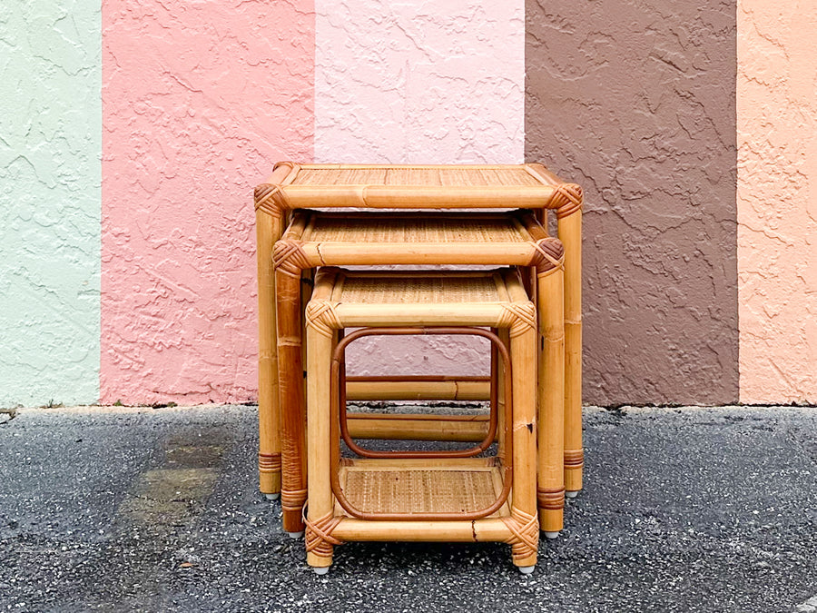 Set of Three Rattan Nesting Tables