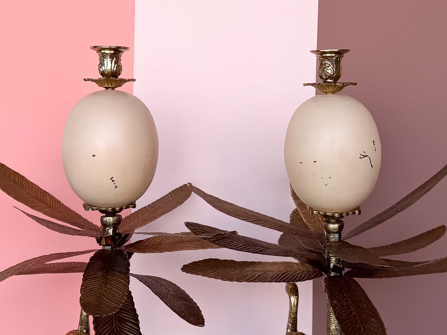 Pair of Regency Style Ostrich Egg Candle Holders