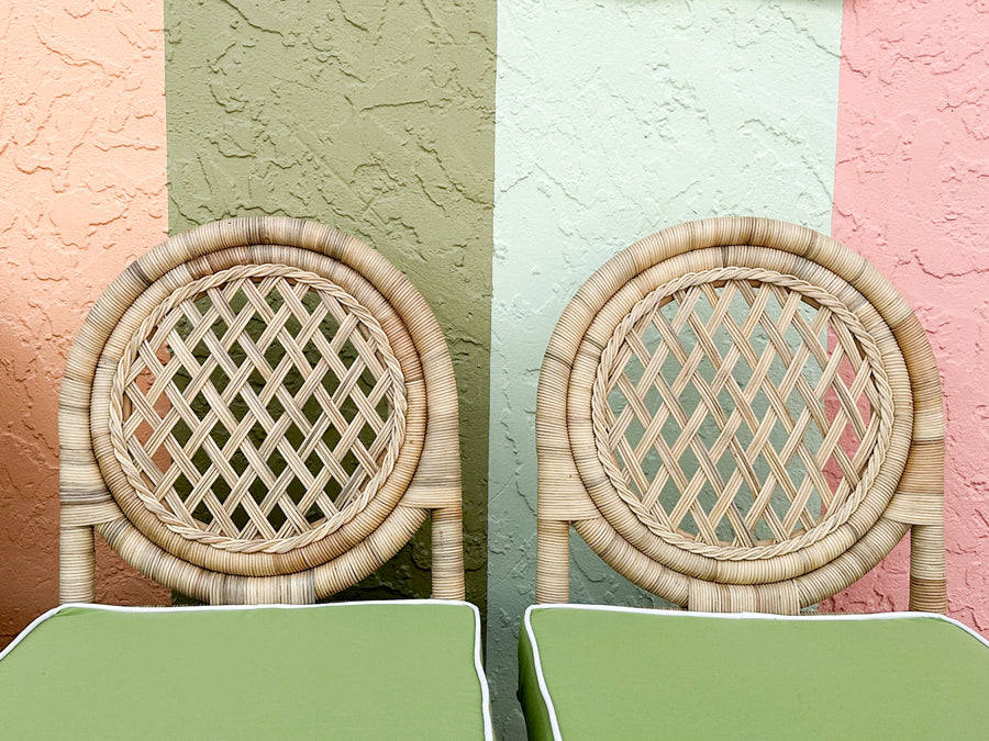 Set of Four Coastal Rattan Louis XVI Dining Chairs
